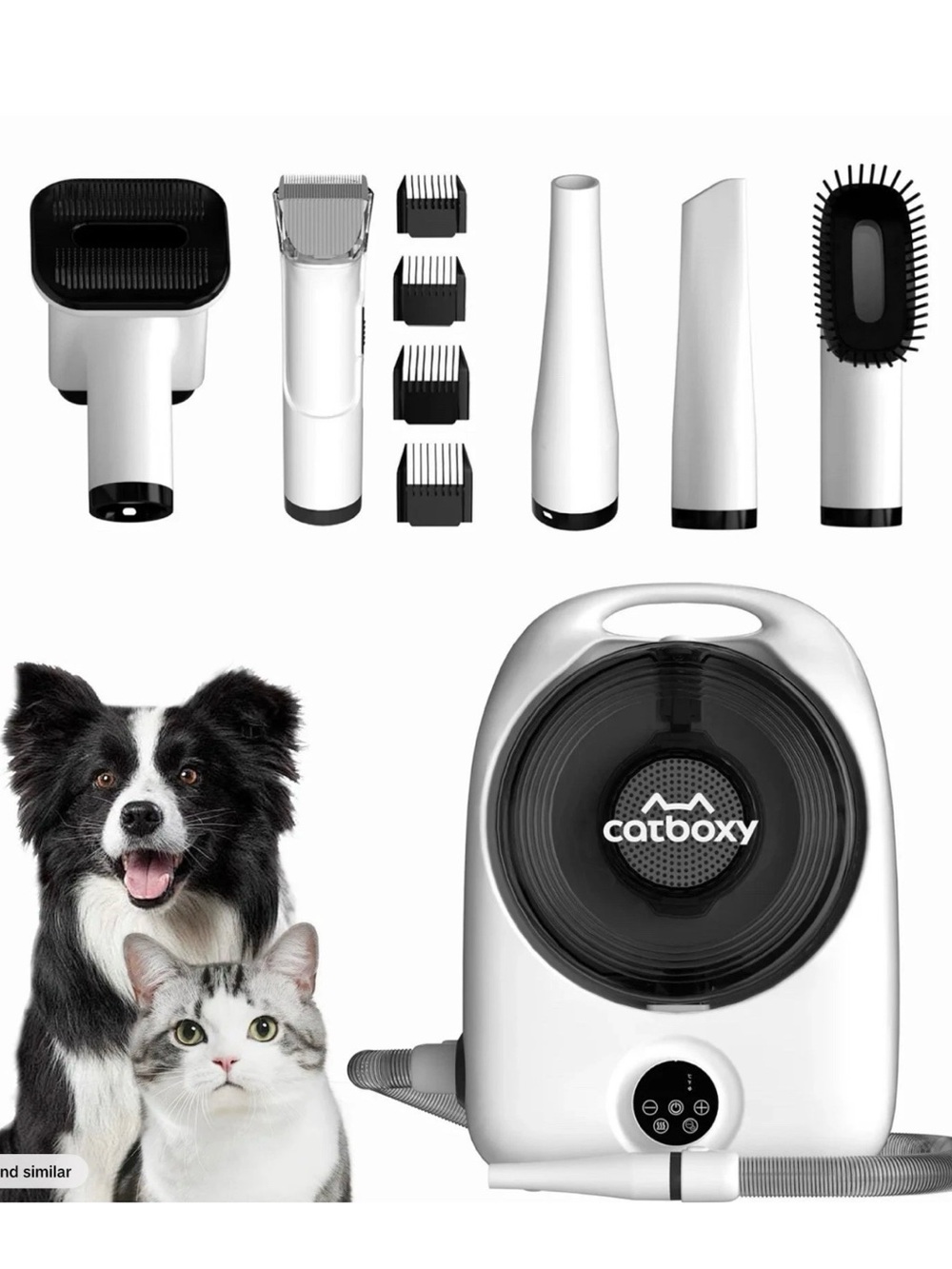 Catboxy Pet Grooming Vacuum & Tool Set - White/Black